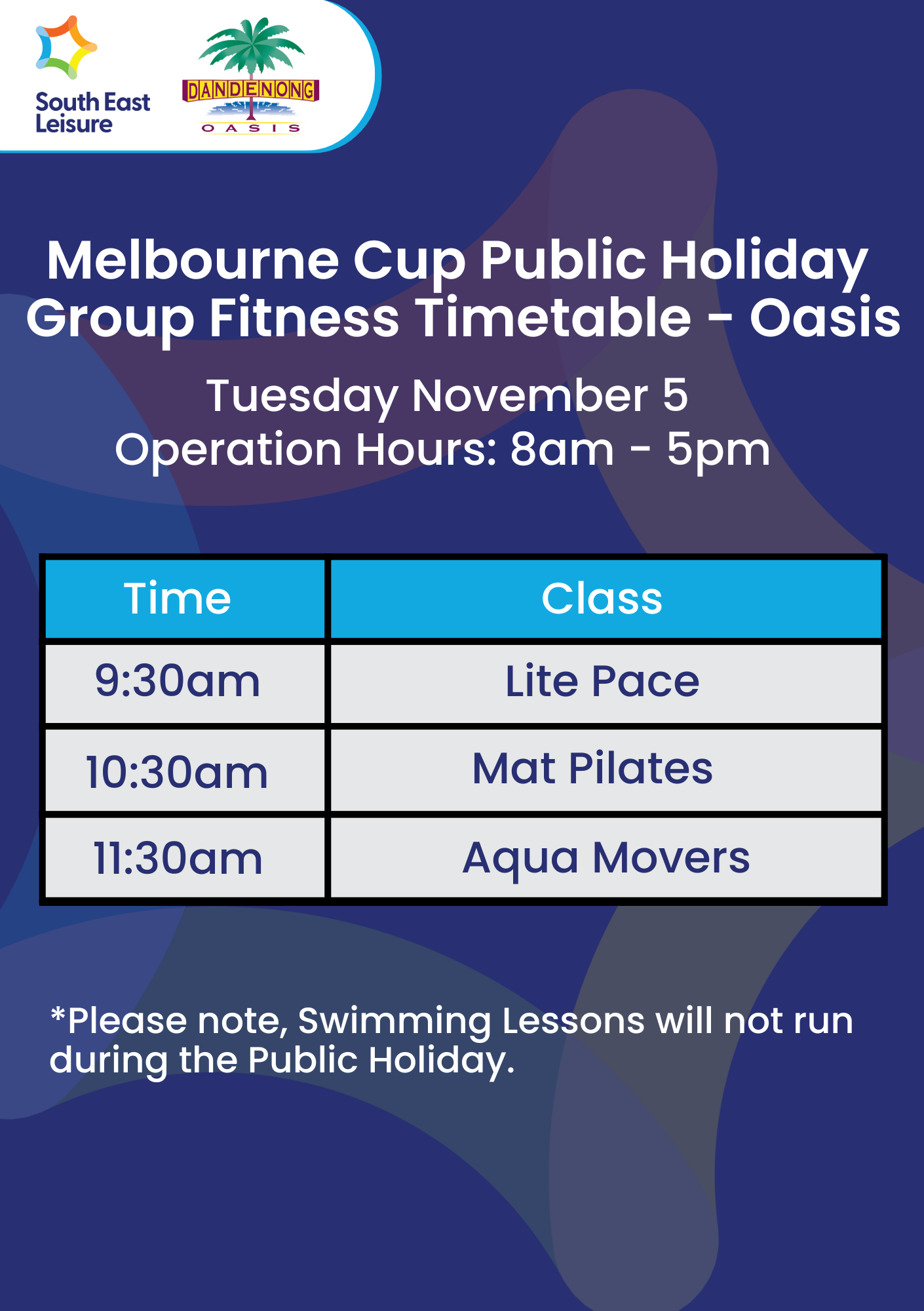 Melbourne Cup Public Holiday Operating Hours Dandenong Oasis